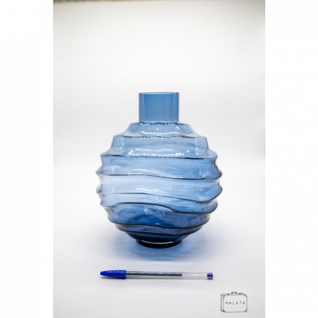 VASO VIDRO BOLA TEXTURADO AZUL ORGÂNICO