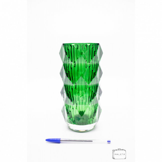VASO VIDRO TEXTURA LOSANGO VERDE BANDEIRA