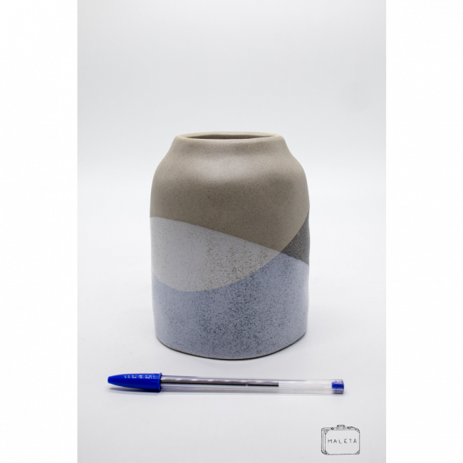 VASO CERÂMICA TRÊS CORES AZUL AREIA E BRANCO