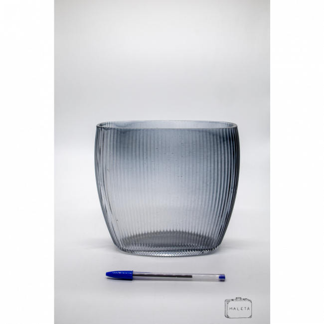 VASO VIDRO FUMÊ TEXTURA LISTRAS
