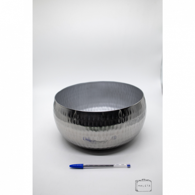 CENTRO DE MESA CACHEPÔ METAL MARTELADO PRATA