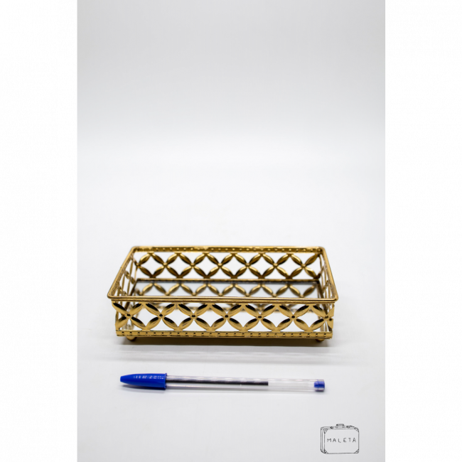 BANDEJA RETANGULAR METAL DOURADO ESPELHO