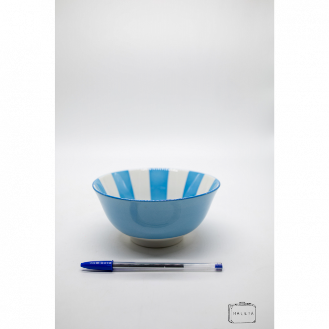 BOWL CERÂMICA AZUL INTERIOR LISTRAS BRANCAS E AZUIS MÉDIO