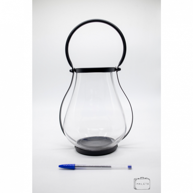 LANTERNA VIDRO TRANSPARENTE BASE E ALÇA PRETA
