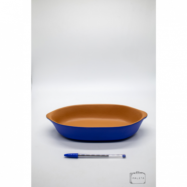 TRAVESSA OVAL CERÂMICA AZUL ROYAL INTERIOR LARANJA – MÉDIO