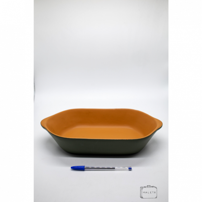 TRAVESSA OVAL CERÂMICA VERDE MUSGO INTERIOR LARANJA – GRANDE