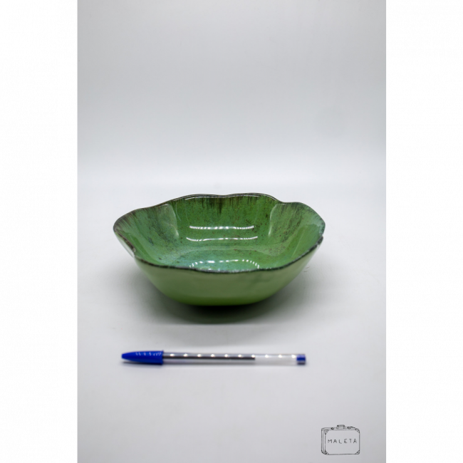 TIGELA CERÂMICA ORGÂNICA VERDE DETALHES PRETO – MÉDIO