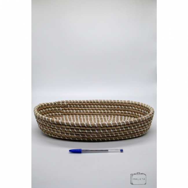 CESTO PALHA OVAL DETALHES BRANCOS – GRANDE