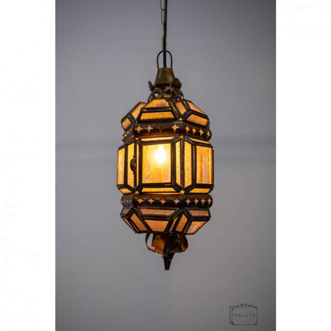 LUMINÁRIA PENDENTE VITRAL METAL OURO VELHO