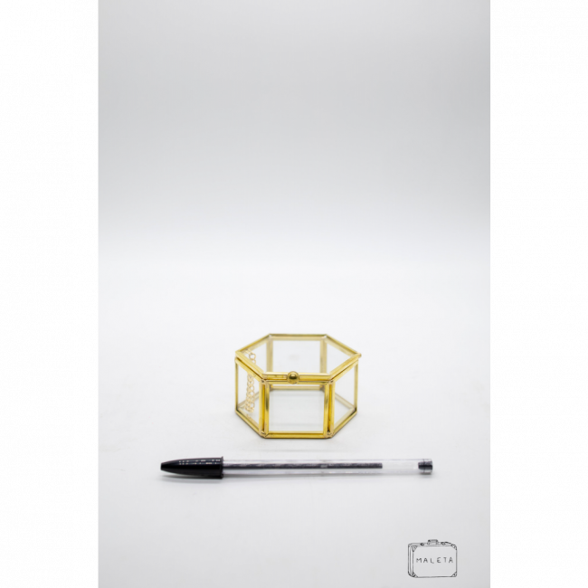 CAIXINHA HEXAGONAL VIDRO METAL DOURADO PEQUENO