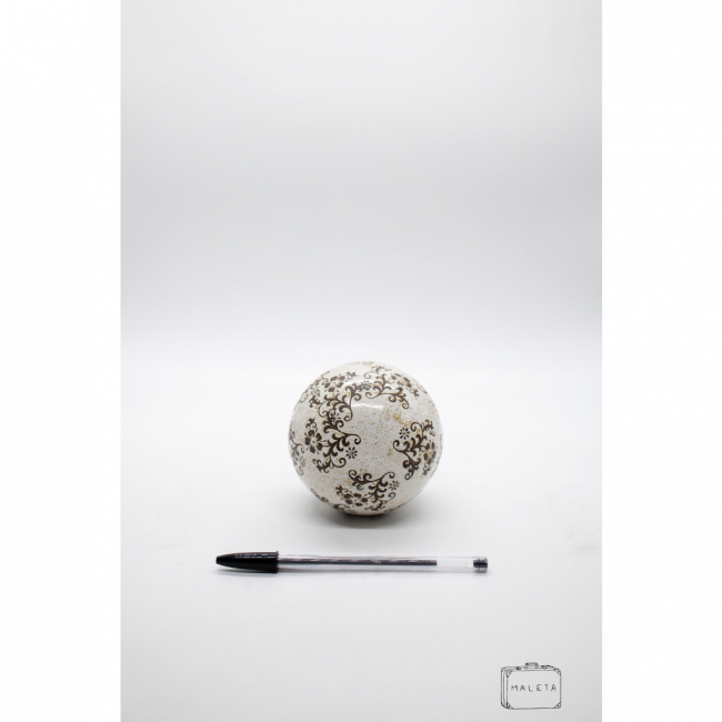 BOLA DE DECORAÇÃO CERÂMICA BRANCA ESTAMPA MARROM