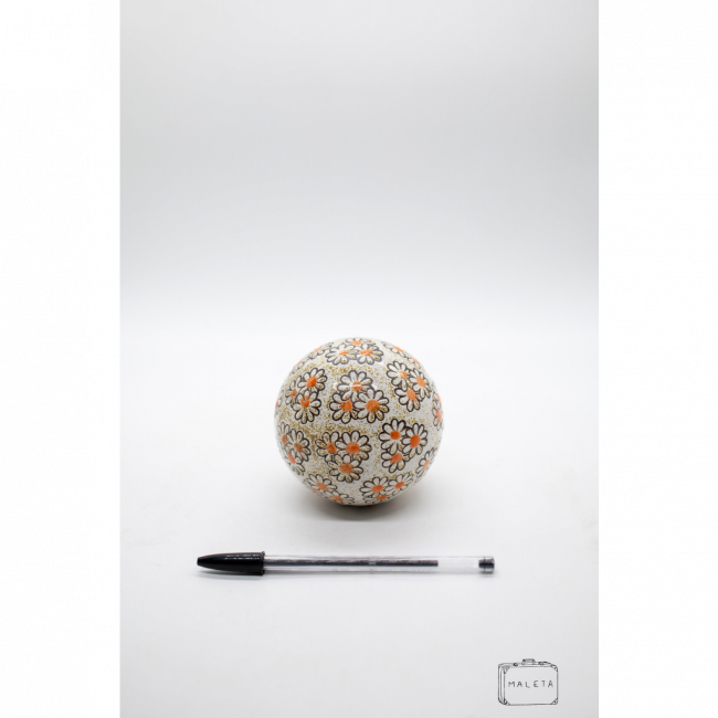 BOLA DE DECORAÇÃO CERÂMICA OFFWHITE ESTAMPA MARGARIDA LARANJA