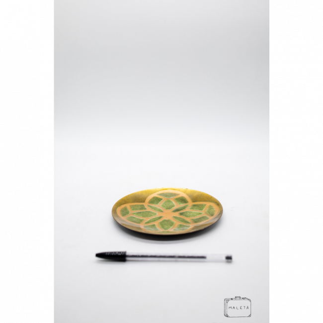 PRATO DECORATIVO METAL OURO VELHO ESTAMPA VERDE – PEQUENO