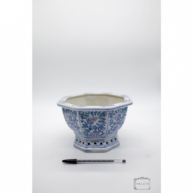 VASO CERÂMICA BRANCO ESTAMPA FLORES – MÉDIO