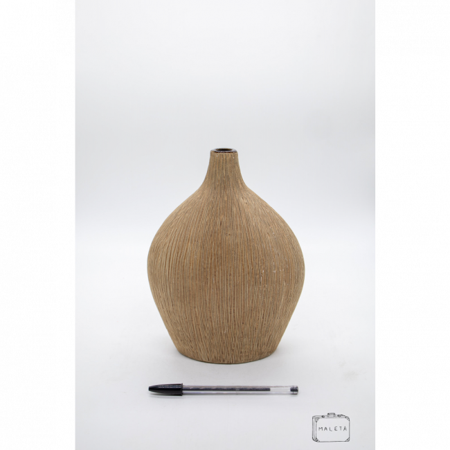 VASO CERÂMICA MARROM CLARO TEXTURA LISTRAS