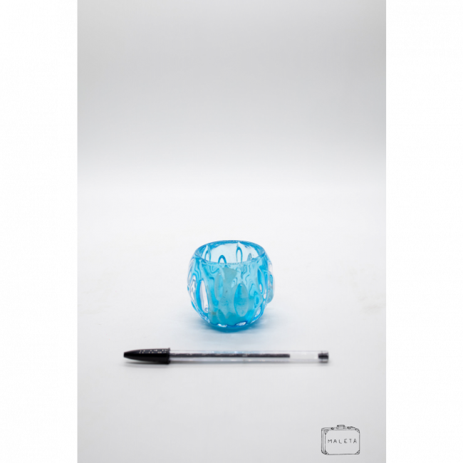 CASTIÇAL VIDRO BAIXO AZUL