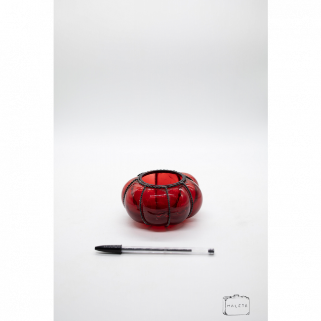 CASTIÇAL VIDRO VERMELHO ABÓBORA
