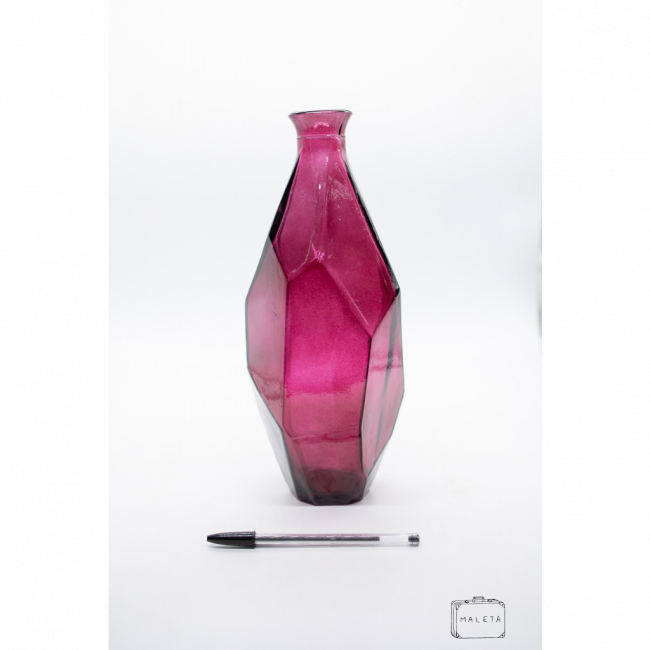 VASO VIDRO ALTO ROSA TEXTURA GEOMÉTRICA