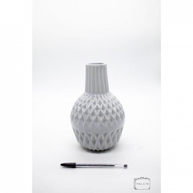 VASO CERÂMICA TEXTURA LOSANGO CINZA CLARO – GRANDE