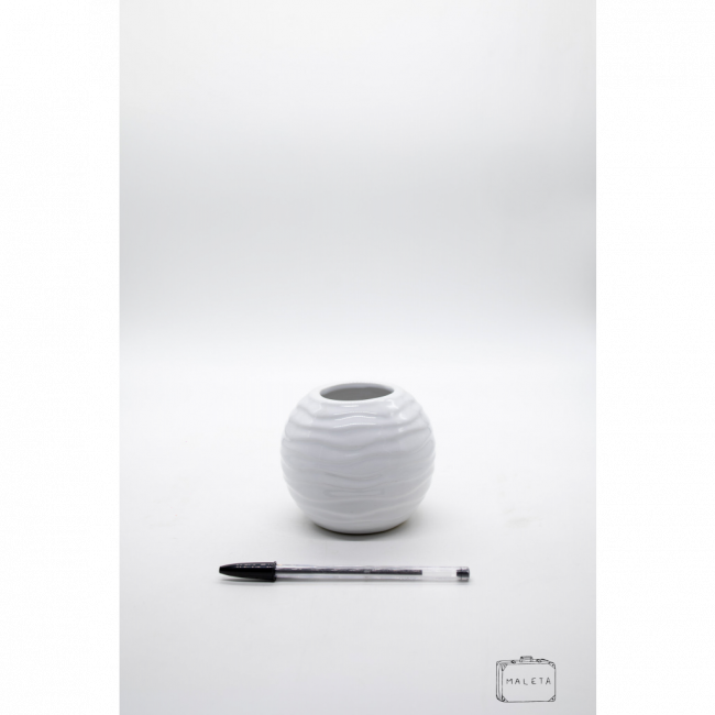 VASO CERÂMICA BOLINHA BRANCO TEXTURADO ONDINHAS – MÉDIO
