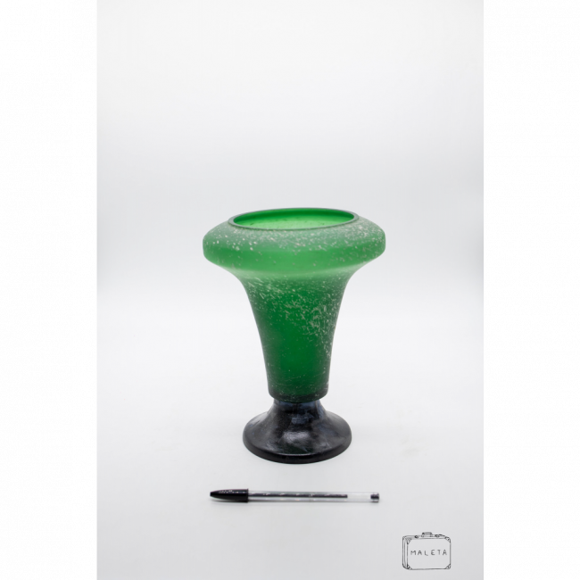 VASO VIDRO VERDE JATEADO PINGUINHOS BRANCOS