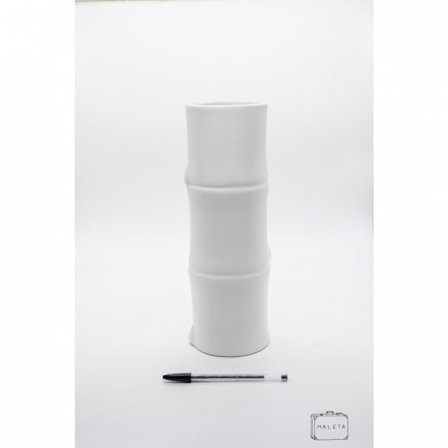 VASO CERÂMICA BRANCO BAMBU