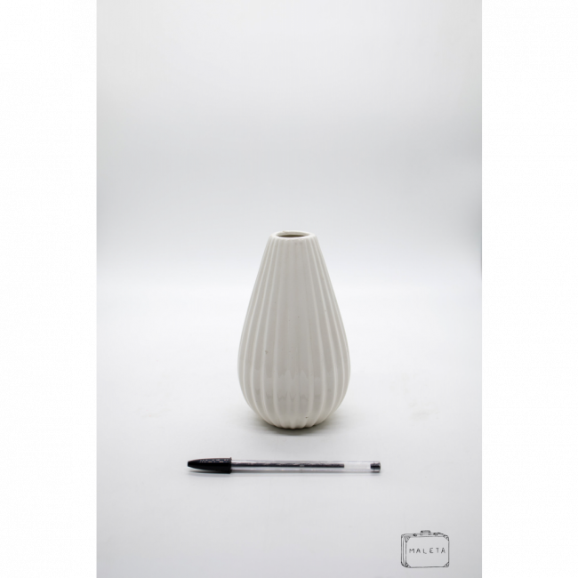 VASO CERÂMICA BRANCO GOTA TEXTURA LISTRAS VERTICAIS