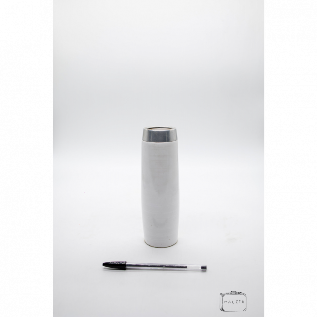 VASO CERÂMICA BRANCO BORDA PRATA