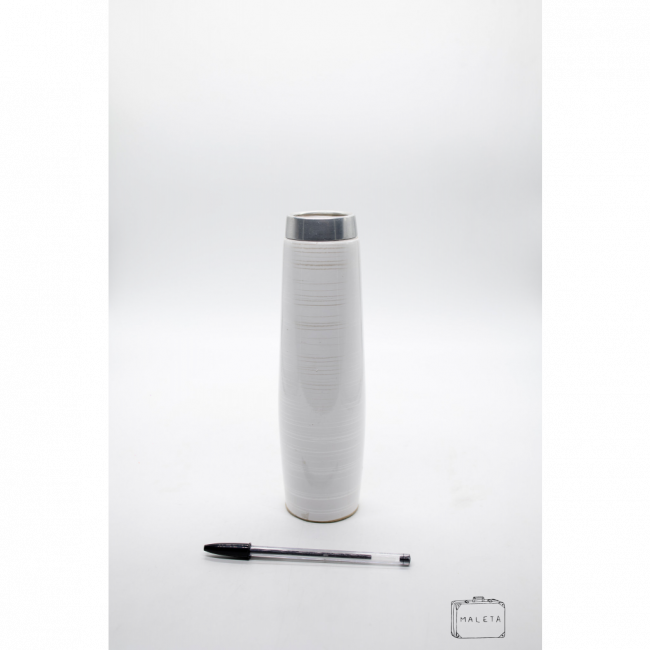 VASO CERÂMICA BRANCO BORDA PRATA – GRANDE