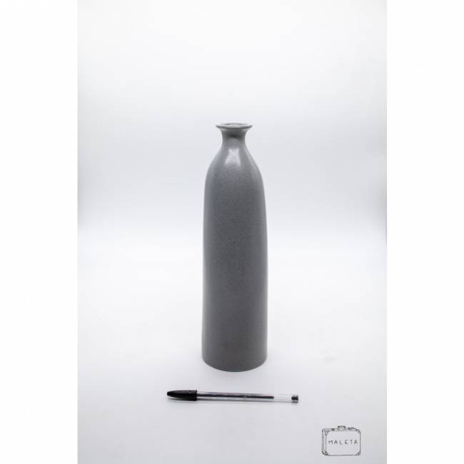 VASO CERÂMICA ALTO CINZA PINTINHAS PRETAS