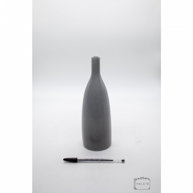 VASO CERÂMICA GARRAFINHA CINZA PINTINHAS PRETAS