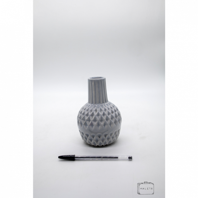 VASO CERÂMICA CINZA TEXTURA LOSANGO