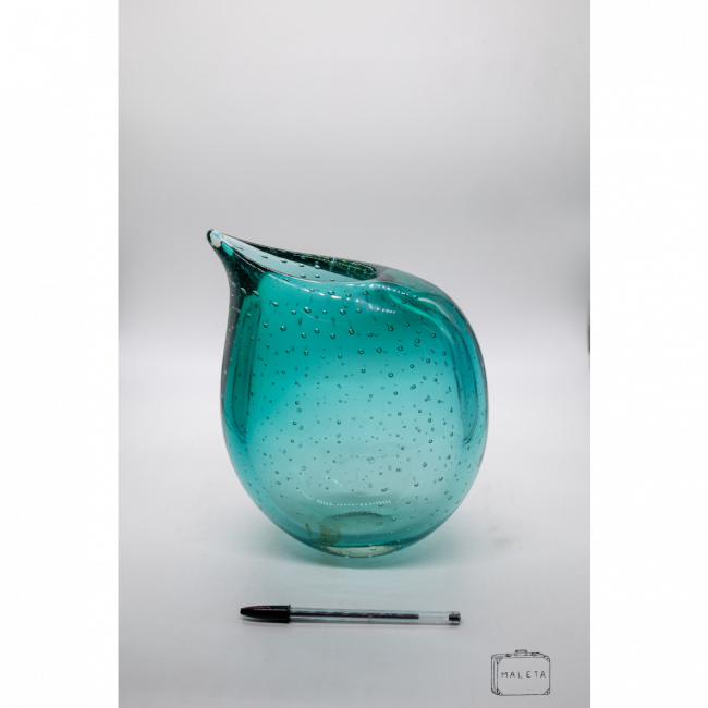 VASO VIDRO VERDE DETALHES BOLINHAS
