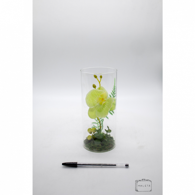 VASO VIDRO COM FLOR VERDE