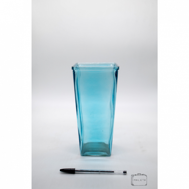 VASO VIDRO QUADRADO AZUL CLARO