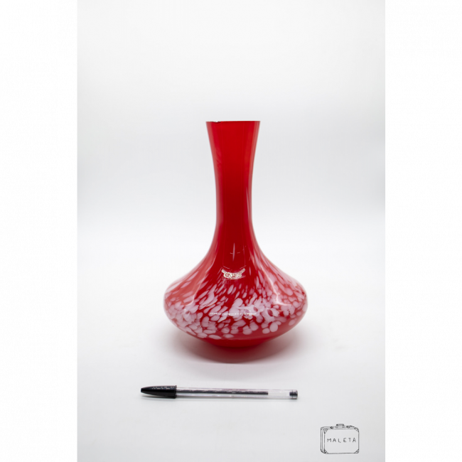 VASO VIDRO VERMELHO DETALHES MANCHAS BRANCAS
