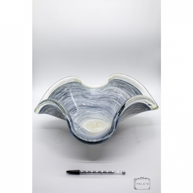 VASO MURANO CENTRO DE MESA VIDRO ORGÂNICO PRETO COM BRANCO