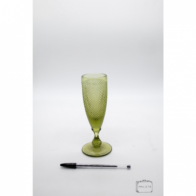 TAÇA CHAMPANHE VIDRO VERDE TEXTURA LOSANGO