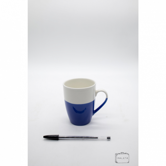 CANECA CERÂMICA BRANCA E AZUL ROYAL