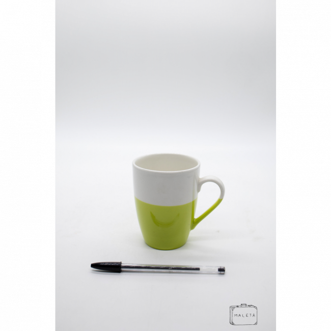 CANECA CERÂMICA BRANCA E AZUL VERDE