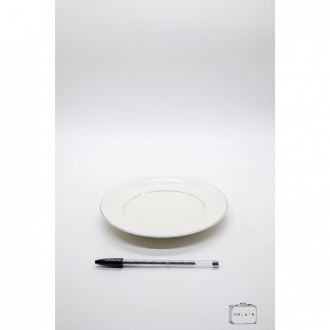 PRATO SOBREMESA BRANCO BORDA PRATA