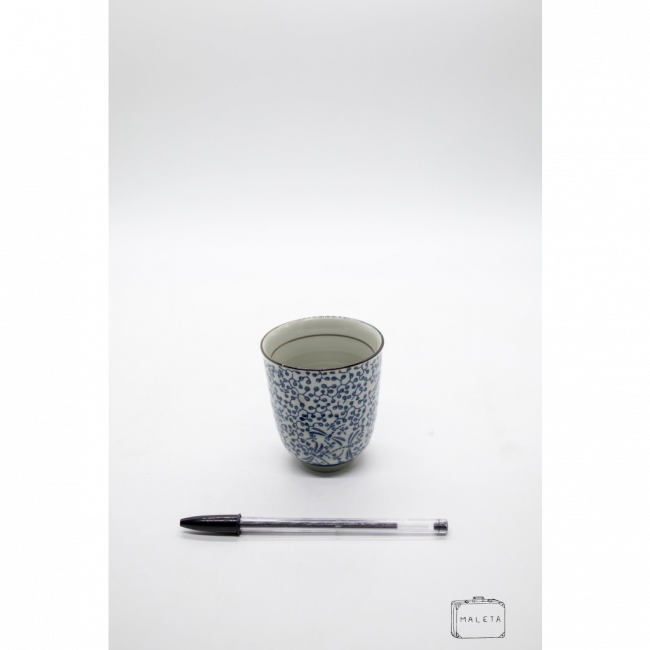 COPO CERÂMICA BRANCO ESTAMPA AZUL