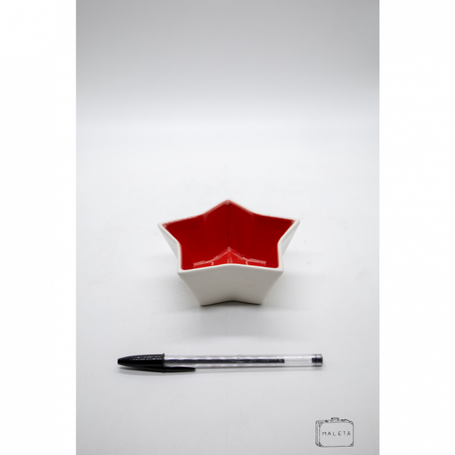 BOWL CERÂMICA BRANCO ESTAMPA ESTRELINHA INTERIOR VERMELHO