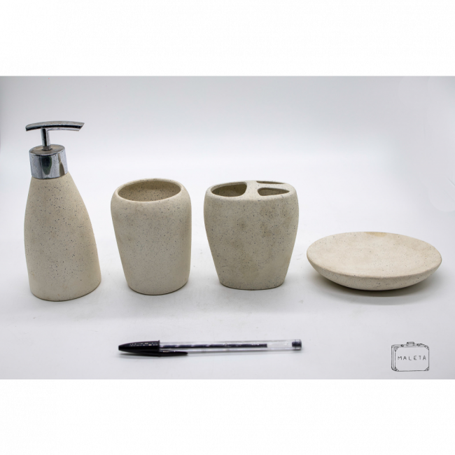 CONJUNTO BANHEIRO CERÂMICA OFF-WHITE PINTINHAS PRETAS (04 PEÇAS)