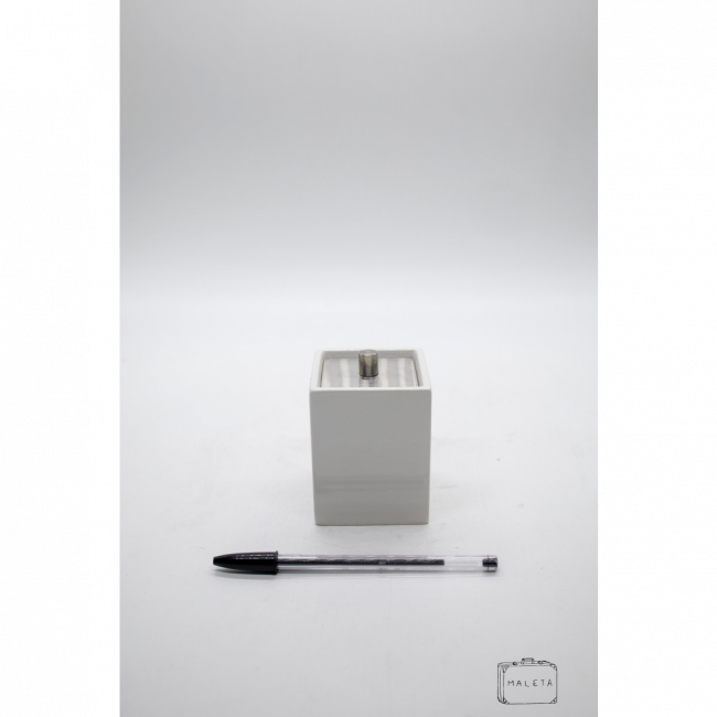 PORTA-ALGODÃO QUADRADO CERÂMICA BRANCO TAMPA INOX