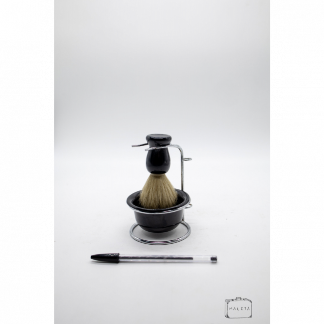 PINCEL DE BARBEAR PRETO COM BASE E POTINHO