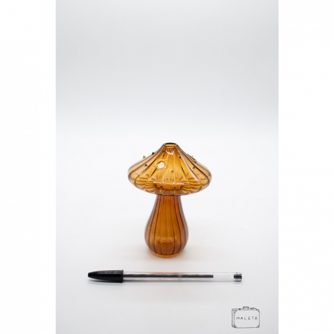 VASO VIDRO FORMATO COGUMELO MARROM