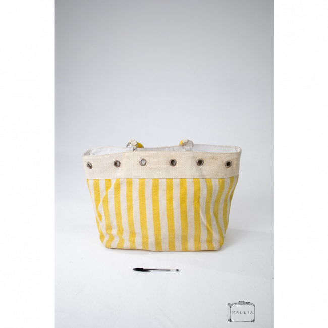 BOLSA DE PRAIA CREME LISTRAS AMARELAS