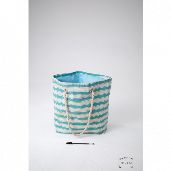 BOLSA DE PRAIA BRANCA LISTRAS AZUIS