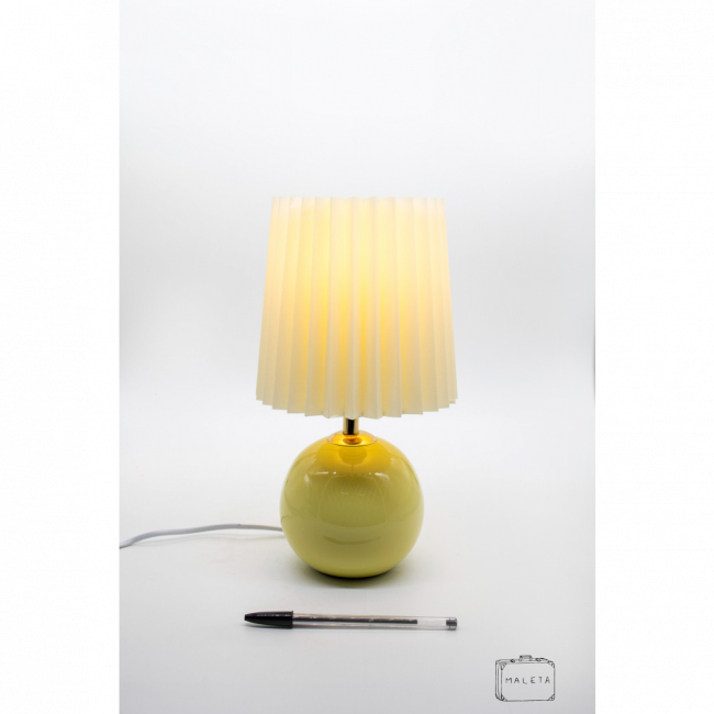 LUMINÁRIA DE MESA CERÂMICA BOLINHA BEGE COM CÚPULA SANFONADA